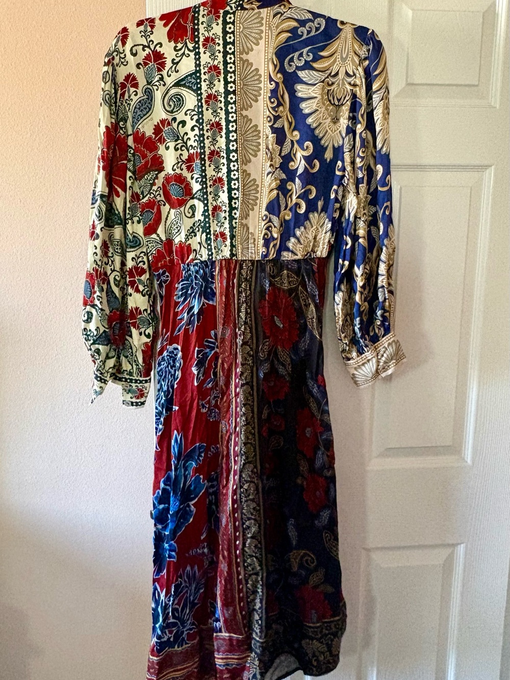 FARM Rio Patchwork Floral Tie-Waist Maxi Dress — Red, Blue, Cream - Picture 3 of 4